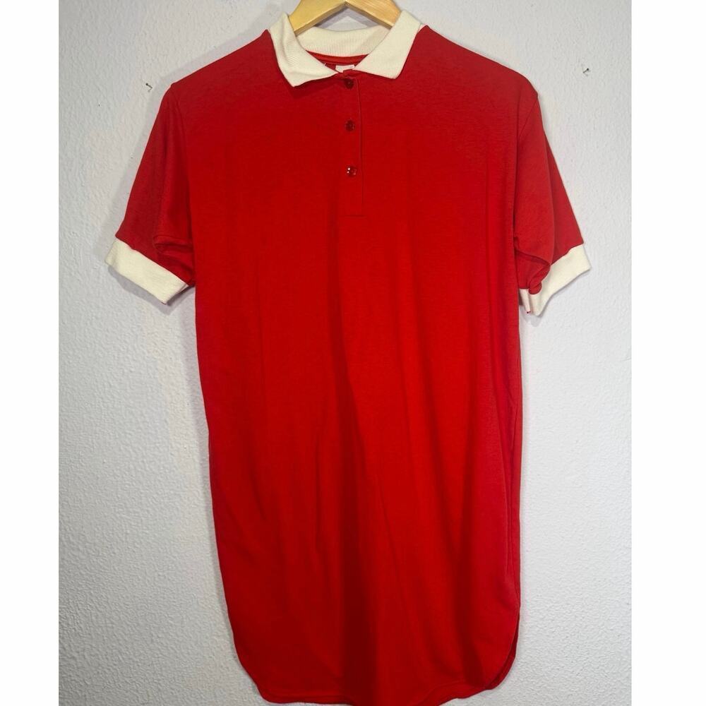 Vintage Red Polo Nightgown White Collar Mod Preppy Fantasy Nightwear by Janice